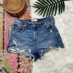 Abercrombie High Rise The Cutoff Short 29 / 8 Distressed Raw Edge Blue Summer